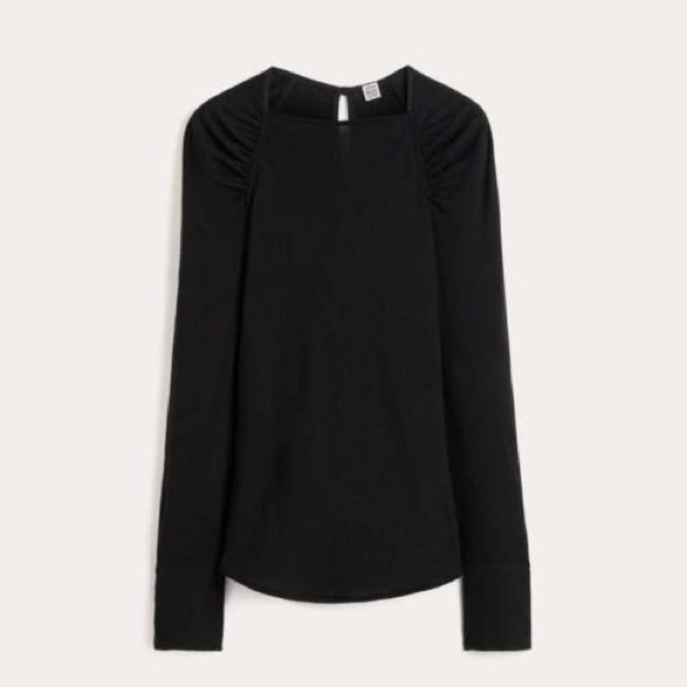 Toteme Gathered-shoulder Jersey Top- Black- size Medium
